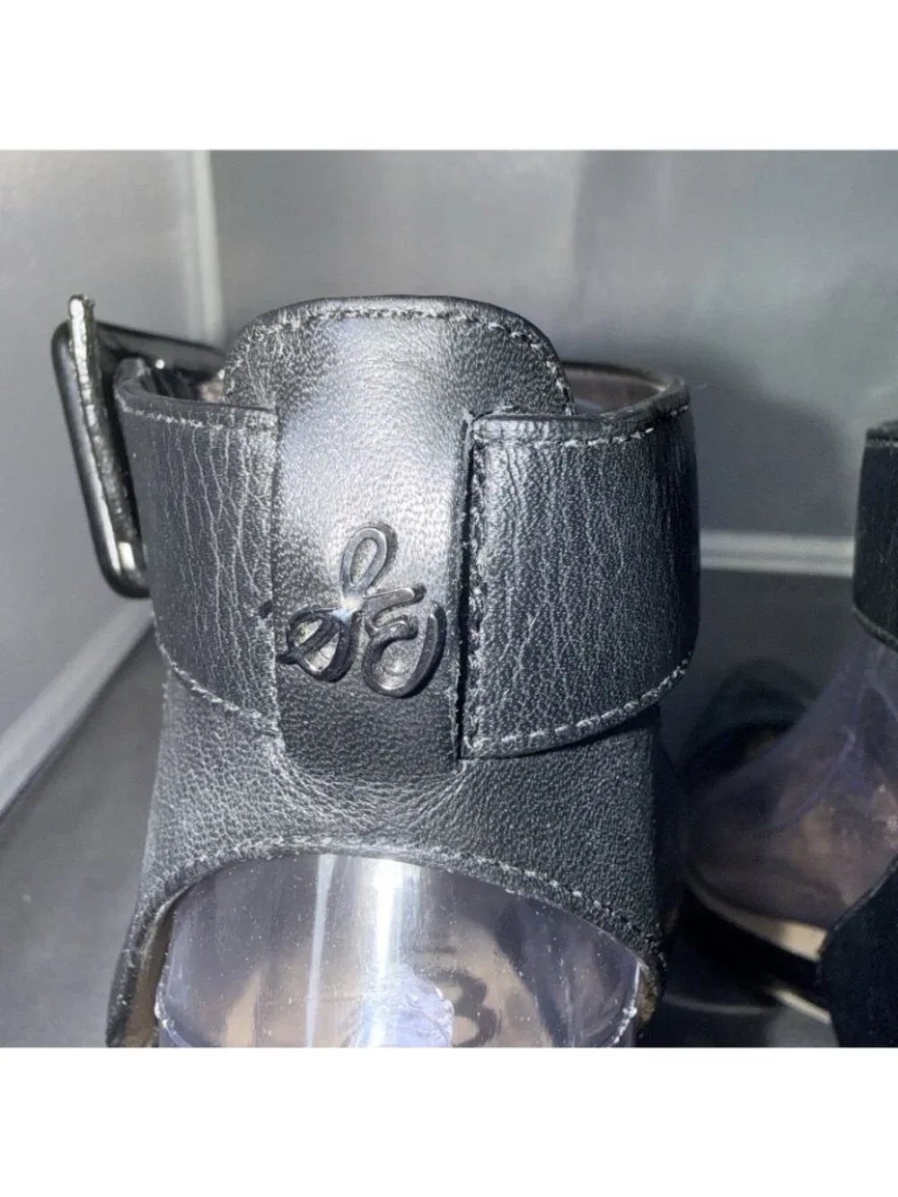 Sam Edelman Okala Croc Embossed Leather Strap Heels Black Size 8.5M - Picture 7 of 9